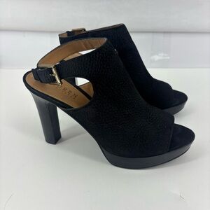 Lauren Ralph Lauren Black Suede Platform Ankle Strap Heels Leather Size 9B